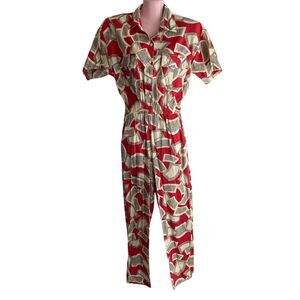 Vintage Water Water Everywhere Jumpsuit Womens Medium Abstract Shirt Pockets 80s